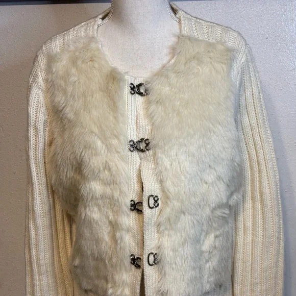 LOFT Cream Faux Fur Cardigan Sweater
